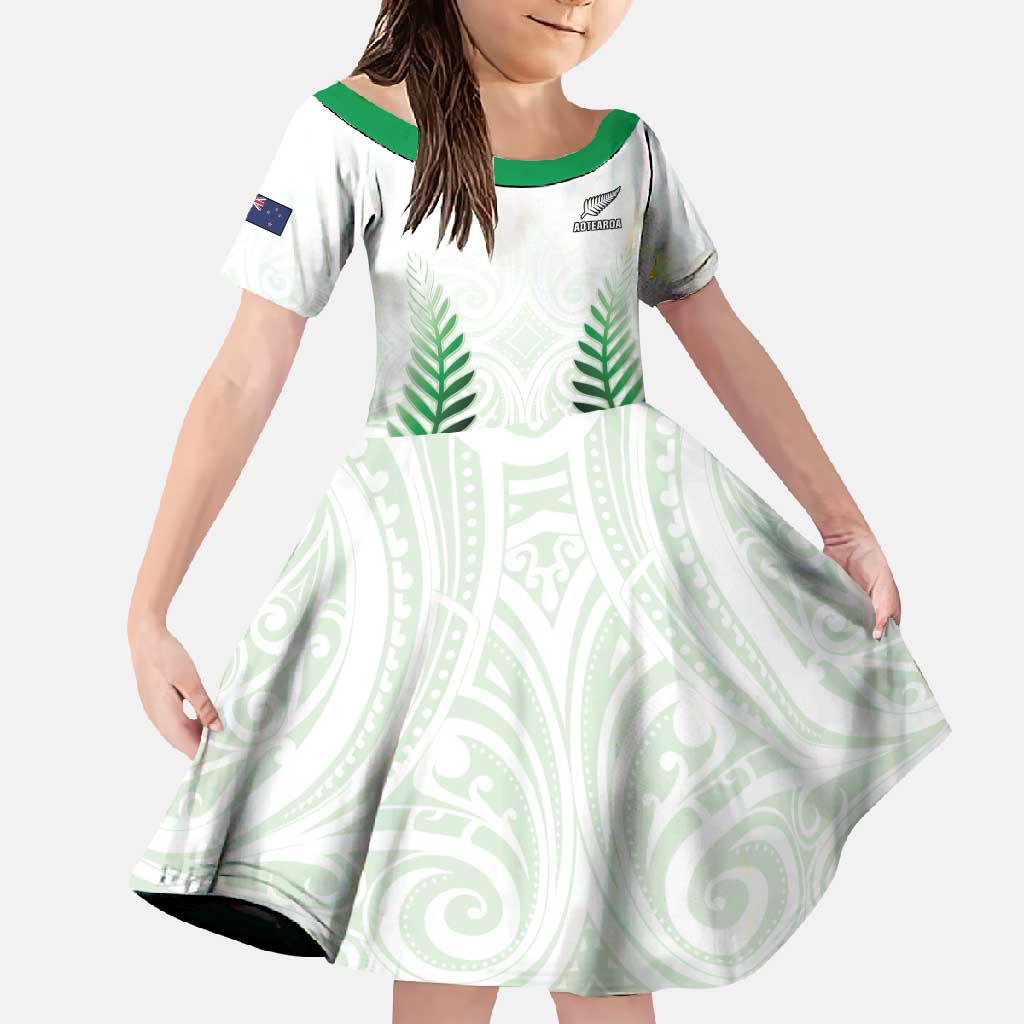 Custom New Zealand Fern Football Family Matching Summer Maxi Dress and Hawaiian Shirt Simple Style LT05 Daughter's Dress White - Polynesian Pride