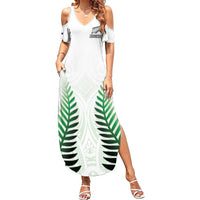 Custom New Zealand Fern Football Family Matching Summer Maxi Dress and Hawaiian Shirt Simple Style LT05 Mom's Dress White - Polynesian Pride