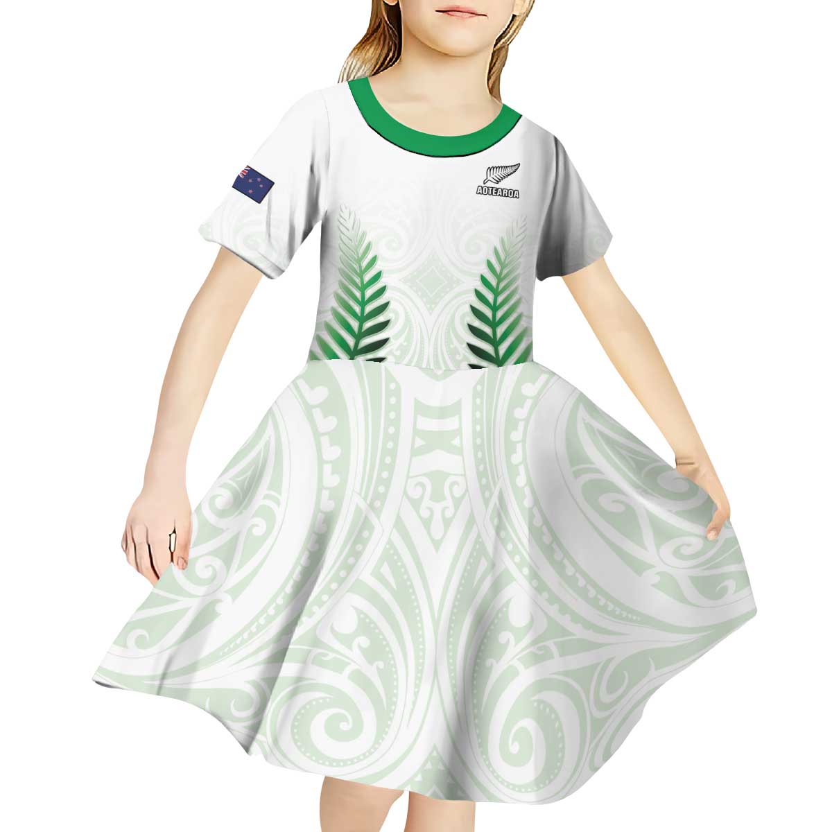 Custom New Zealand Fern Football Kid Short Sleeve Dress Simple Style