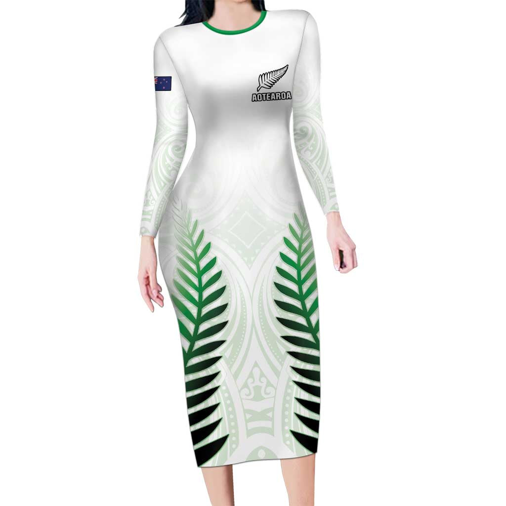 Custom New Zealand Fern Football Long Sleeve Bodycon Dress Simple Style