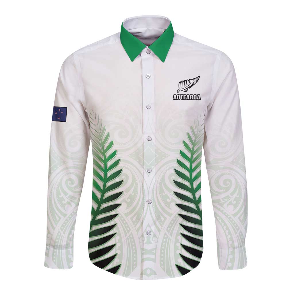 Custom New Zealand Fern Football Long Sleeve Button Shirt Simple Style LT05 Unisex White - Polynesian Pride