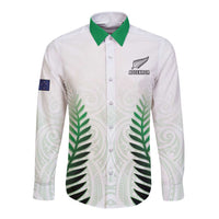 Custom New Zealand Fern Football Long Sleeve Button Shirt Simple Style LT05 Unisex White - Polynesian Pride