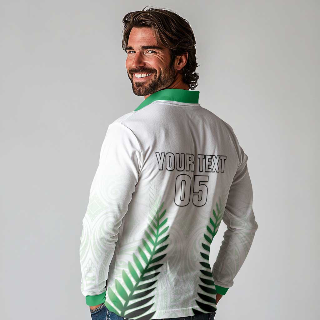 Custom New Zealand Fern Football Long Sleeve Polo Shirt Simple Style