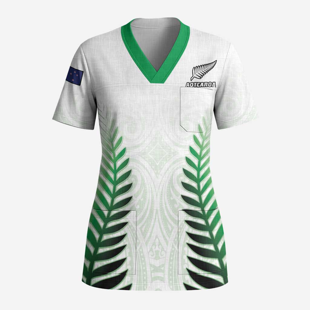 Custom New Zealand Fern Football Scrub Top Simple Style - Polynesian Pride