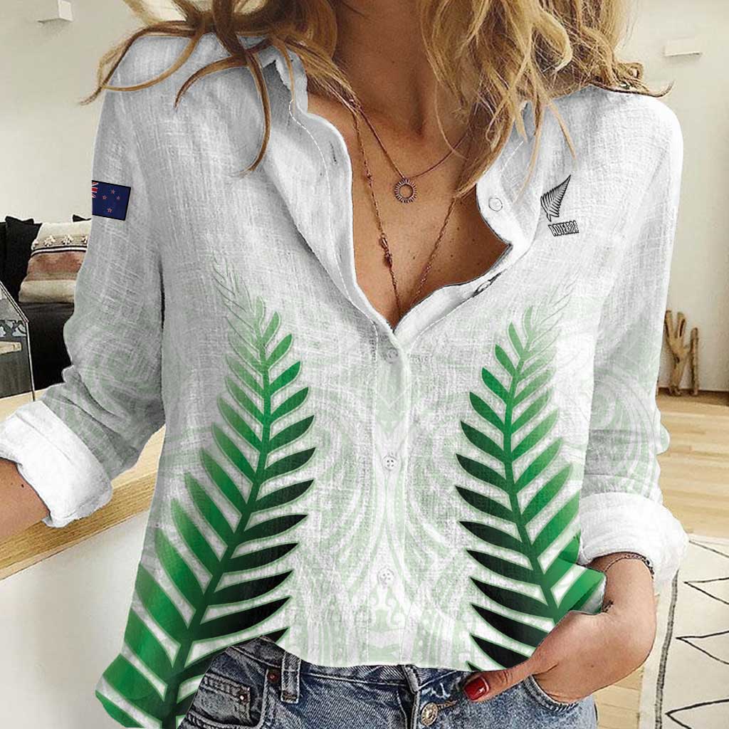 Custom New Zealand Fern Football Women Casual Shirt Simple Style LT05 Female White - Polynesian Pride