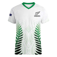 Custom New Zealand Fern Football Women V-Neck T-Shirt Simple Style LT05 Female White - Polynesian Pride