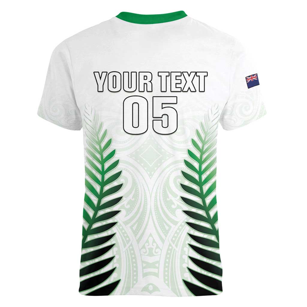 Custom New Zealand Fern Football Women V-Neck T-Shirt Simple Style LT05 - Polynesian Pride