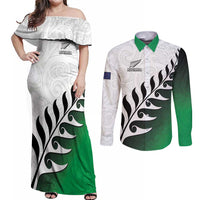 Custom New Zealand Football Couples Matching Off Shoulder Maxi Dress and Long Sleeve Button Shirt Go Aotearoa
