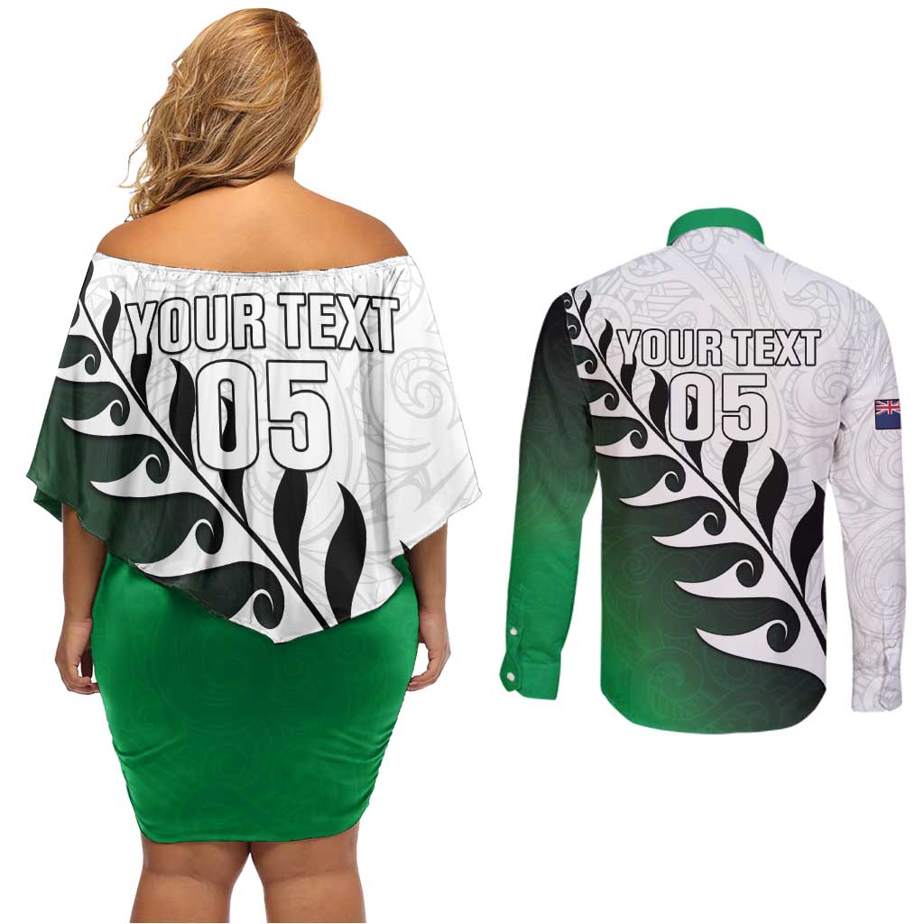 Custom New Zealand Football Couples Matching Off Shoulder Short Dress and Long Sleeve Button Shirt Go Aotearoa