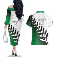 Custom New Zealand Football Couples Matching Off The Shoulder Long Sleeve Dress and Hawaiian Shirt Go Aotearoa