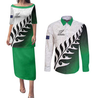 Custom New Zealand Football Couples Matching Puletasi and Long Sleeve Button Shirt Go Aotearoa LT05 Green - Polynesian Pride