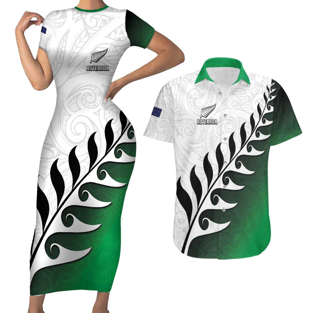 Custom New Zealand Football Couples Matching Short Sleeve Bodycon Dress and Hawaiian Shirt Go Aotearoa LT05 Green - Polynesian Pride
