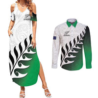 Custom New Zealand Football Couples Matching Summer Maxi Dress and Long Sleeve Button Shirt Go Aotearoa LT05 Green - Polynesian Pride