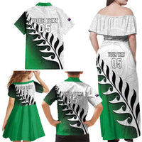 Custom New Zealand Football Family Matching Off Shoulder Maxi Dress and Hawaiian Shirt Go Aotearoa