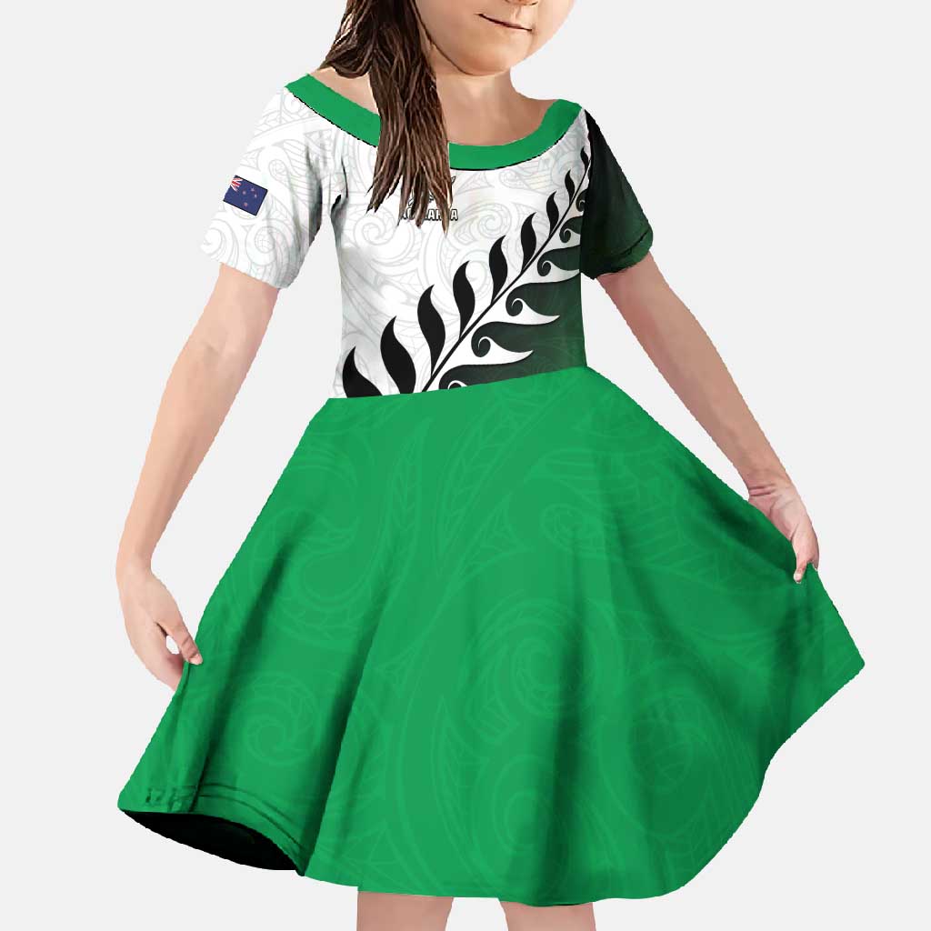 Custom New Zealand Football Family Matching Short Sleeve Bodycon Dress and Hawaiian Shirt Go Aotearoa LT05 Daughter's Dress Green - Polynesian Pride
