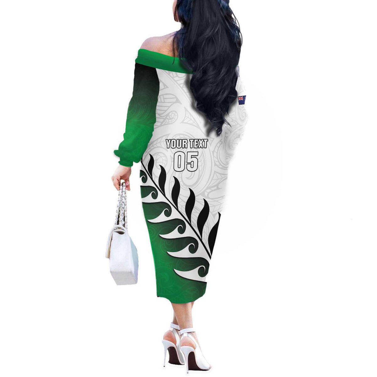 Custom New Zealand Football Off The Shoulder Long Sleeve Dress Go Aotearoa