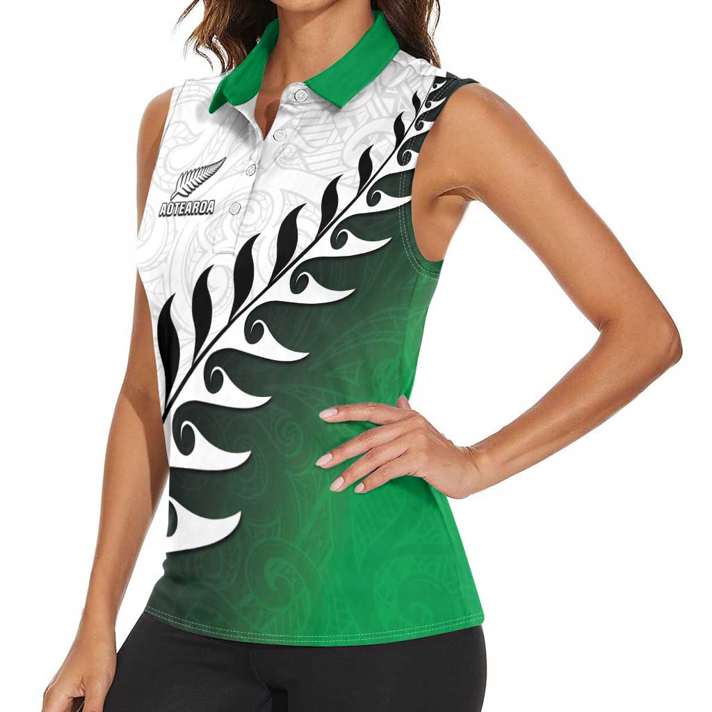 Custom New Zealand Football Women Sleeveless Polo Shirt Go Aotearoa