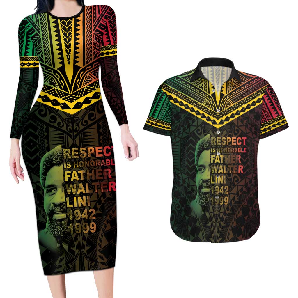 Happy Vanuatu Father Lini Day Couples Matching Long Sleeve Bodycon Dress and Hawaiian Shirt LT05 Black - Polynesian Pride
