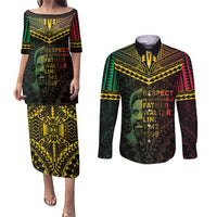 Happy Vanuatu Father Lini Day Couples Matching Puletasi and Long Sleeve Button Shirt LT05 Black - Polynesian Pride