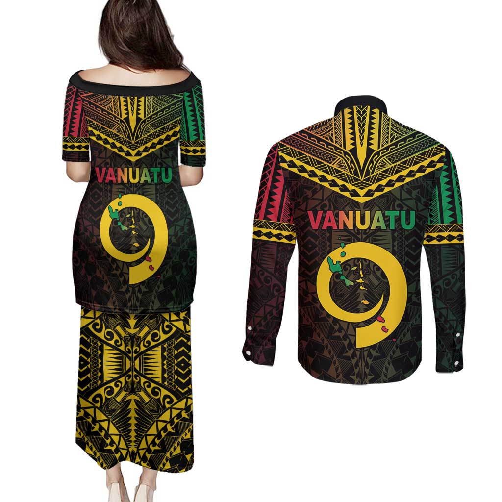 Happy Vanuatu Father Lini Day Couples Matching Puletasi and Long Sleeve Button Shirt LT05 - Polynesian Pride