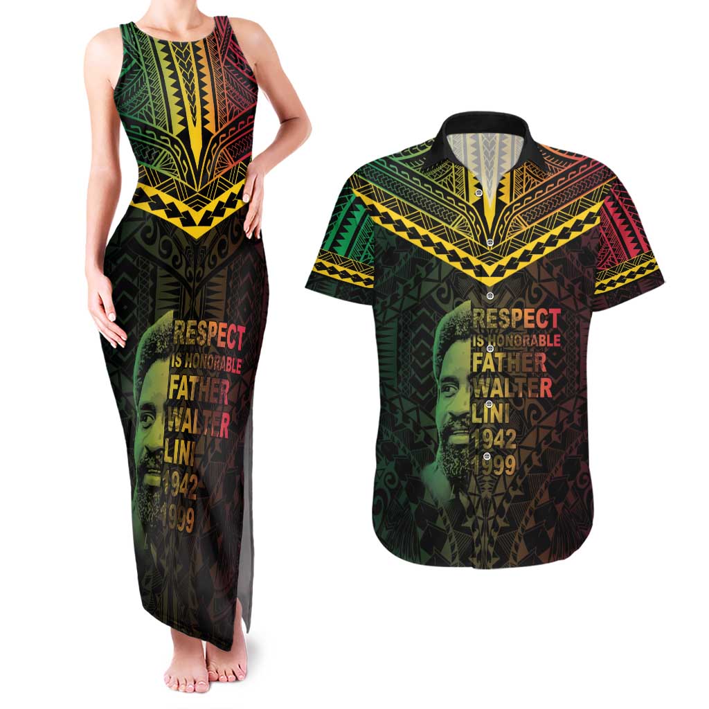 Happy Vanuatu Father Lini Day Couples Matching Tank Maxi Dress and Hawaiian Shirt LT05 Black - Polynesian Pride