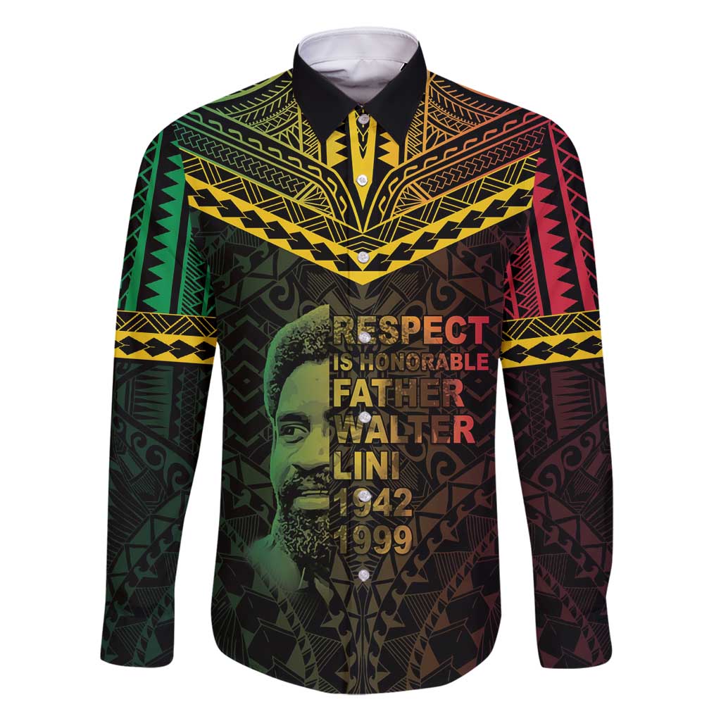 Happy Vanuatu Father Lini Day Family Matching Off Shoulder Short Dress and Hawaiian Shirt LT05 Dad's Shirt - Long Sleeve Black - Polynesian Pride