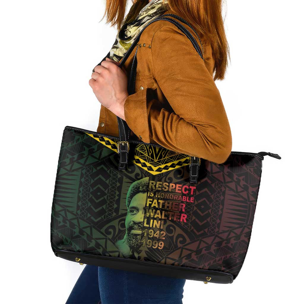 Happy Vanuatu Father Lini Day Leather Tote Bag LT05 Black - Polynesian Pride