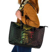 Happy Vanuatu Father Lini Day Leather Tote Bag LT05 Black - Polynesian Pride