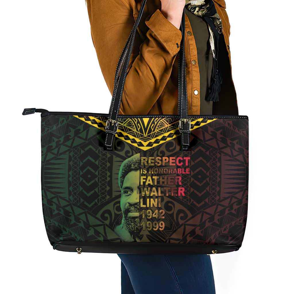 Happy Vanuatu Father Lini Day Leather Tote Bag LT05 - Polynesian Pride