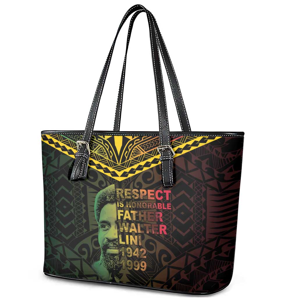 Happy Vanuatu Father Lini Day Leather Tote Bag LT05 - Polynesian Pride