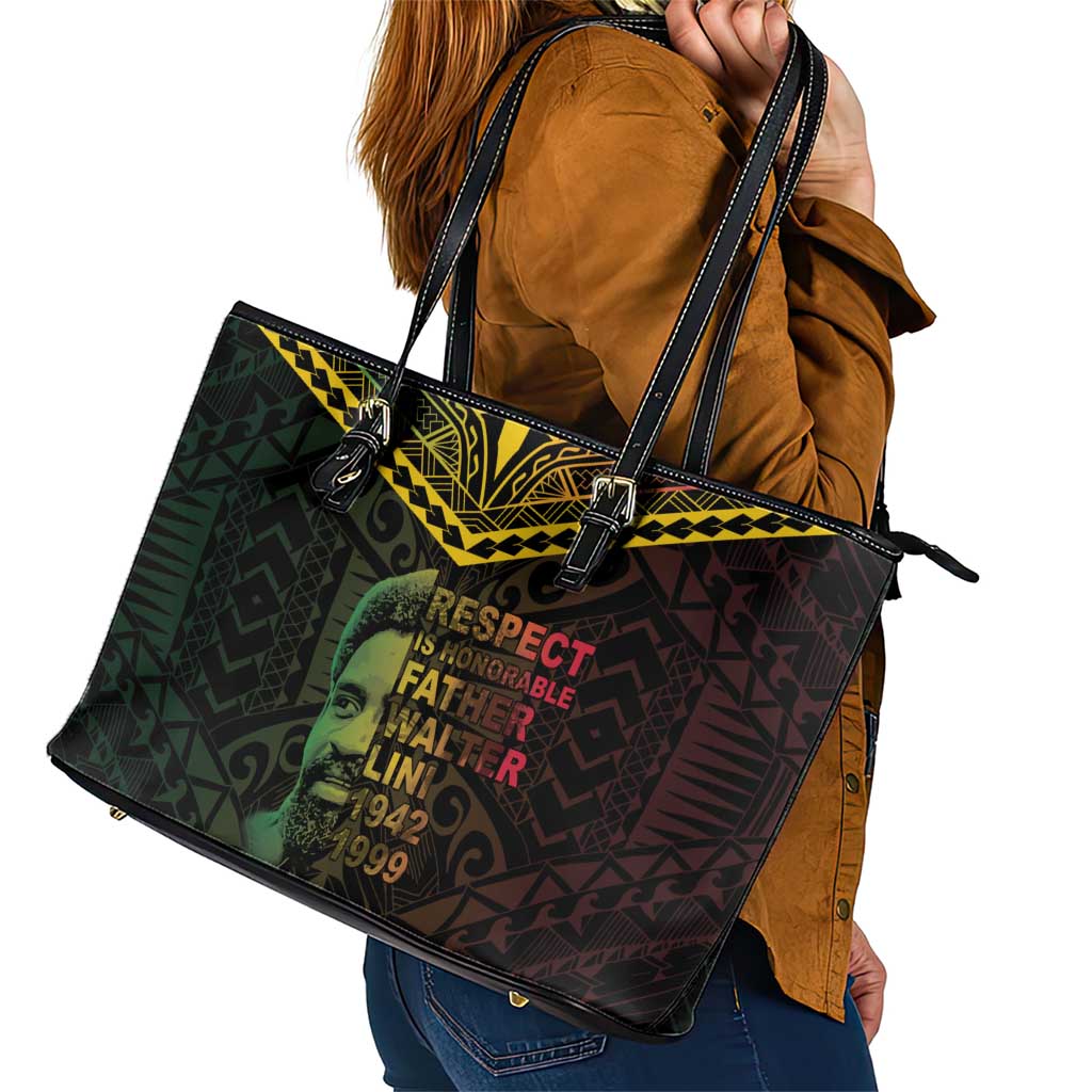 Happy Vanuatu Father Lini Day Leather Tote Bag LT05 - Polynesian Pride