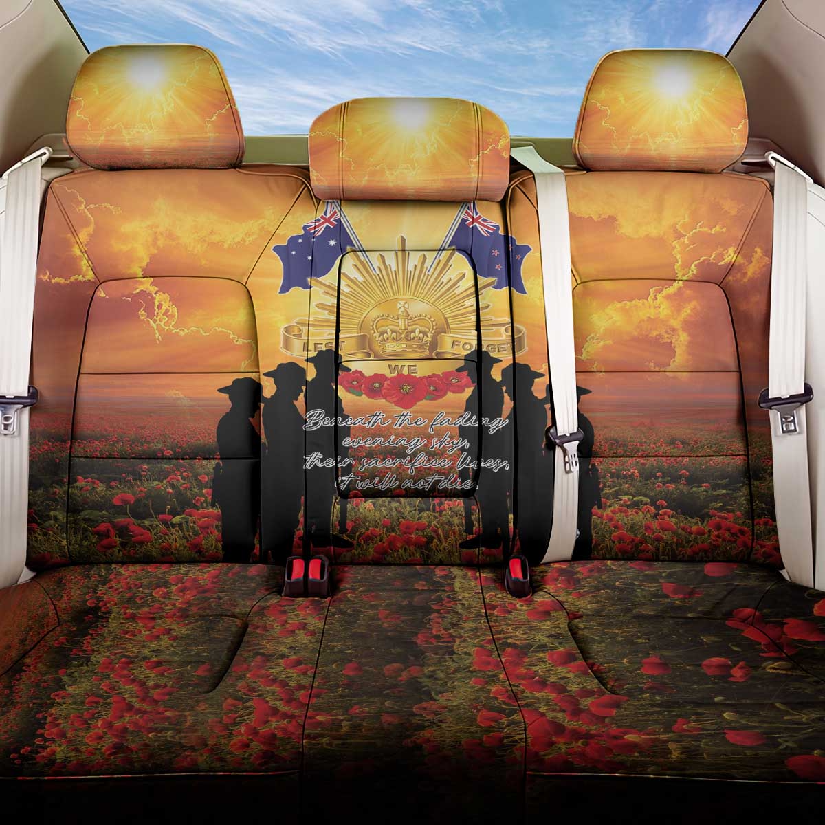 ANZAC Day Back Car Seat Cover Remembrance Tribute Soldiers And Poppy Field LT05 One Size Orange - Polynesian Pride
