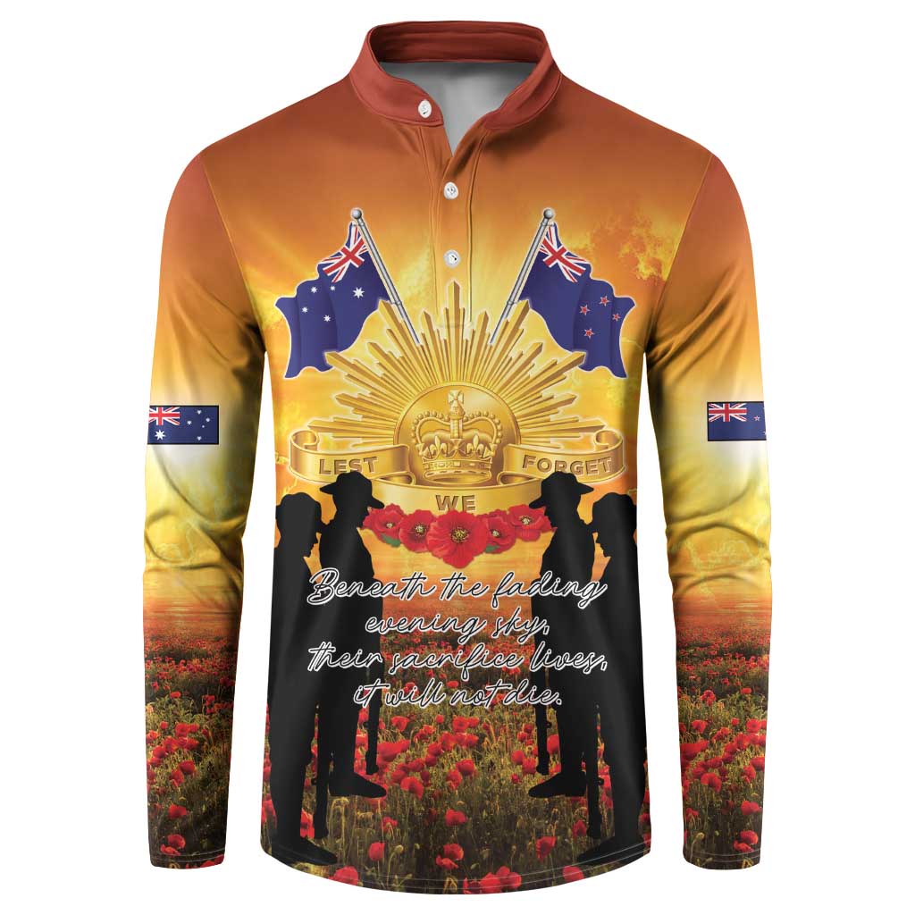 ANZAC Day Button Sweatshirt Remembrance Tribute Soldiers And Poppy Field