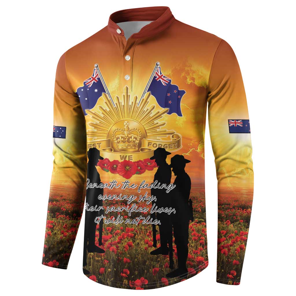 ANZAC Day Button Sweatshirt Remembrance Tribute Soldiers And Poppy Field