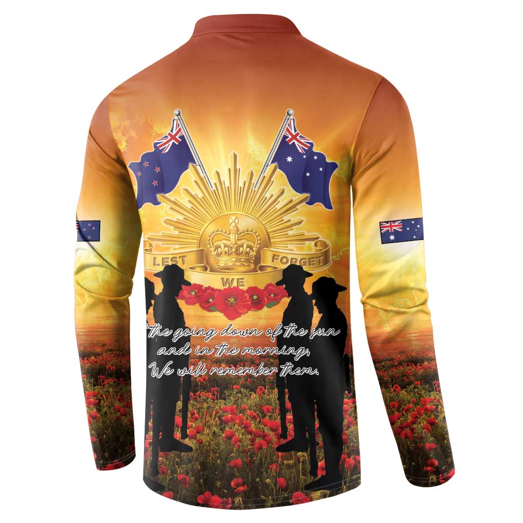 ANZAC Day Button Sweatshirt Remembrance Tribute Soldiers And Poppy Field