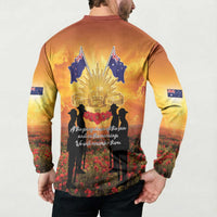 ANZAC Day Button Sweatshirt Remembrance Tribute Soldiers And Poppy Field