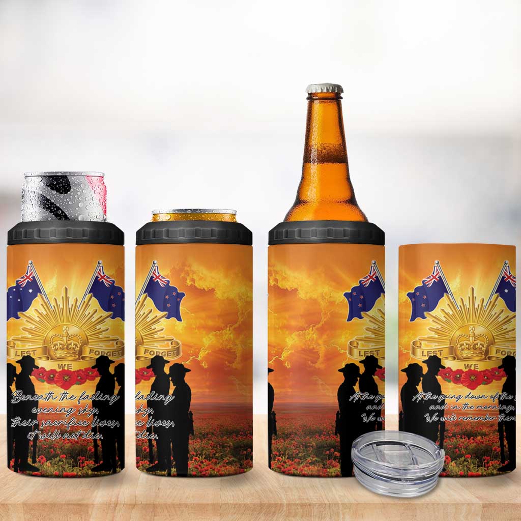 ANZAC Day 4 in 1 Can Cooler Tumbler Remembrance Tribute Soldiers And Poppy Field LT05 - Polynesian Pride