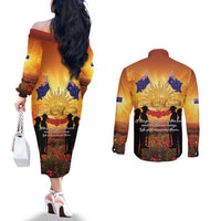 ANZAC Day Couples Matching Off The Shoulder Long Sleeve Dress and Long Sleeve Button Shirt Remembrance Tribute Soldiers And Poppy Field