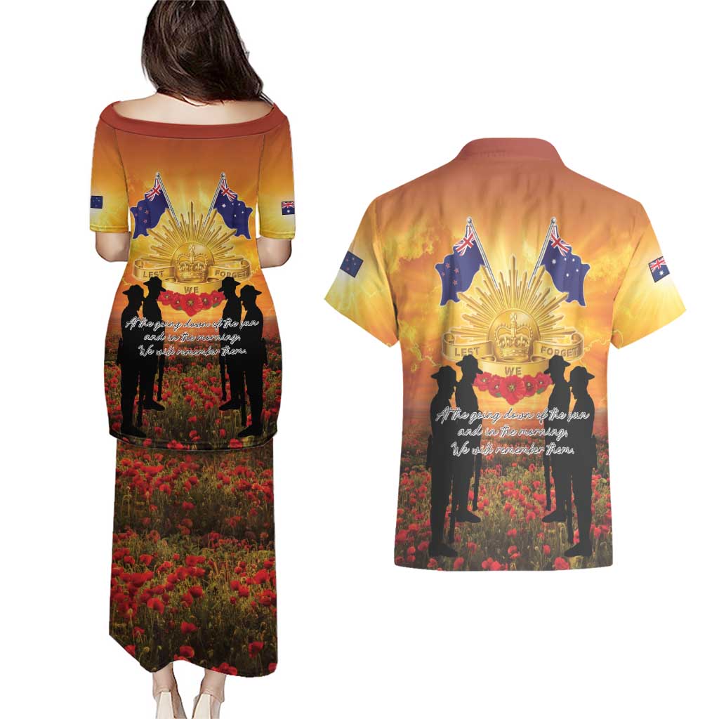 ANZAC Day Couples Matching Puletasi and Hawaiian Shirt Remembrance Tribute Soldiers And Poppy Field LT05 - Polynesian Pride