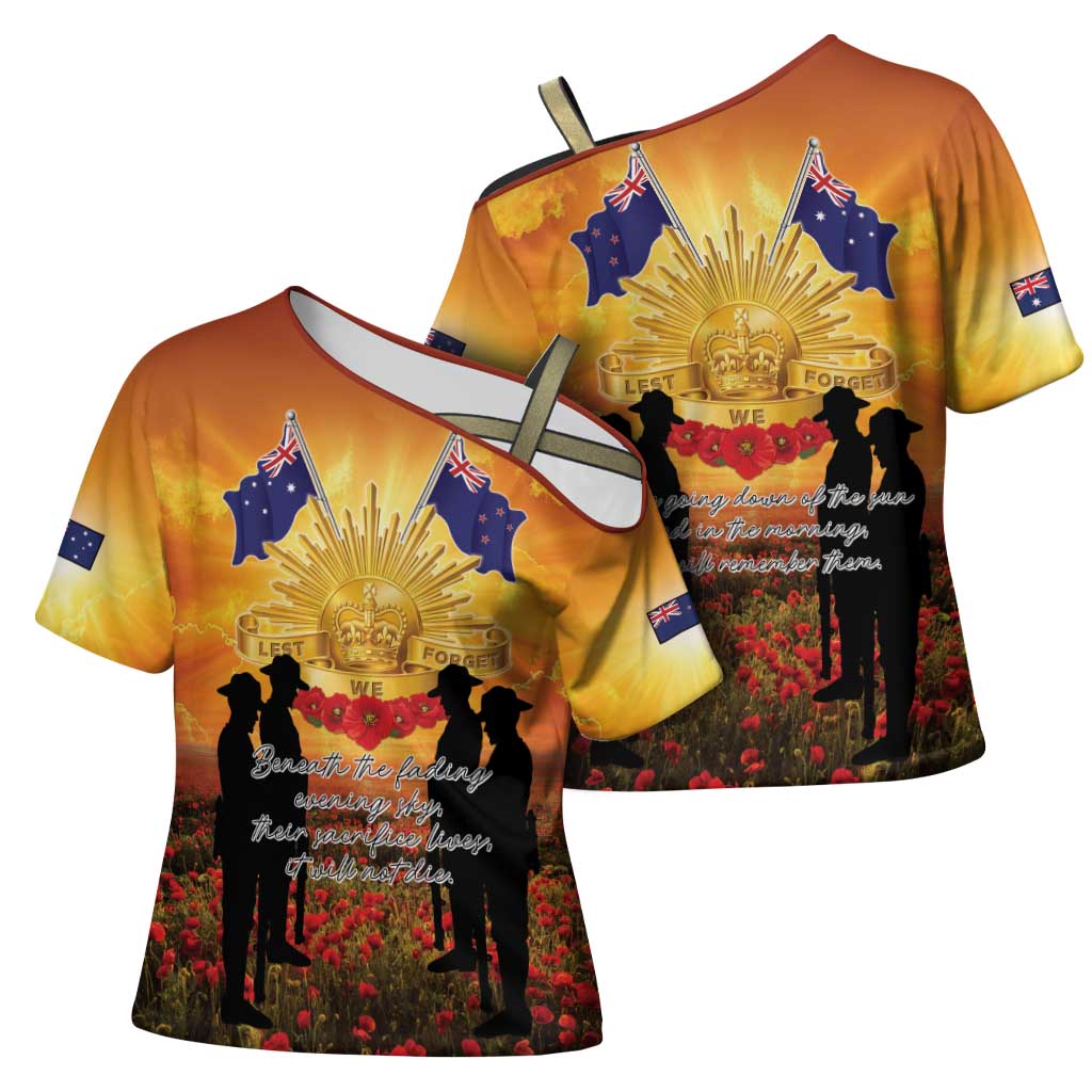 ANZAC Day Cross Shoulder Shirt Remembrance Tribute Soldiers And Poppy Field