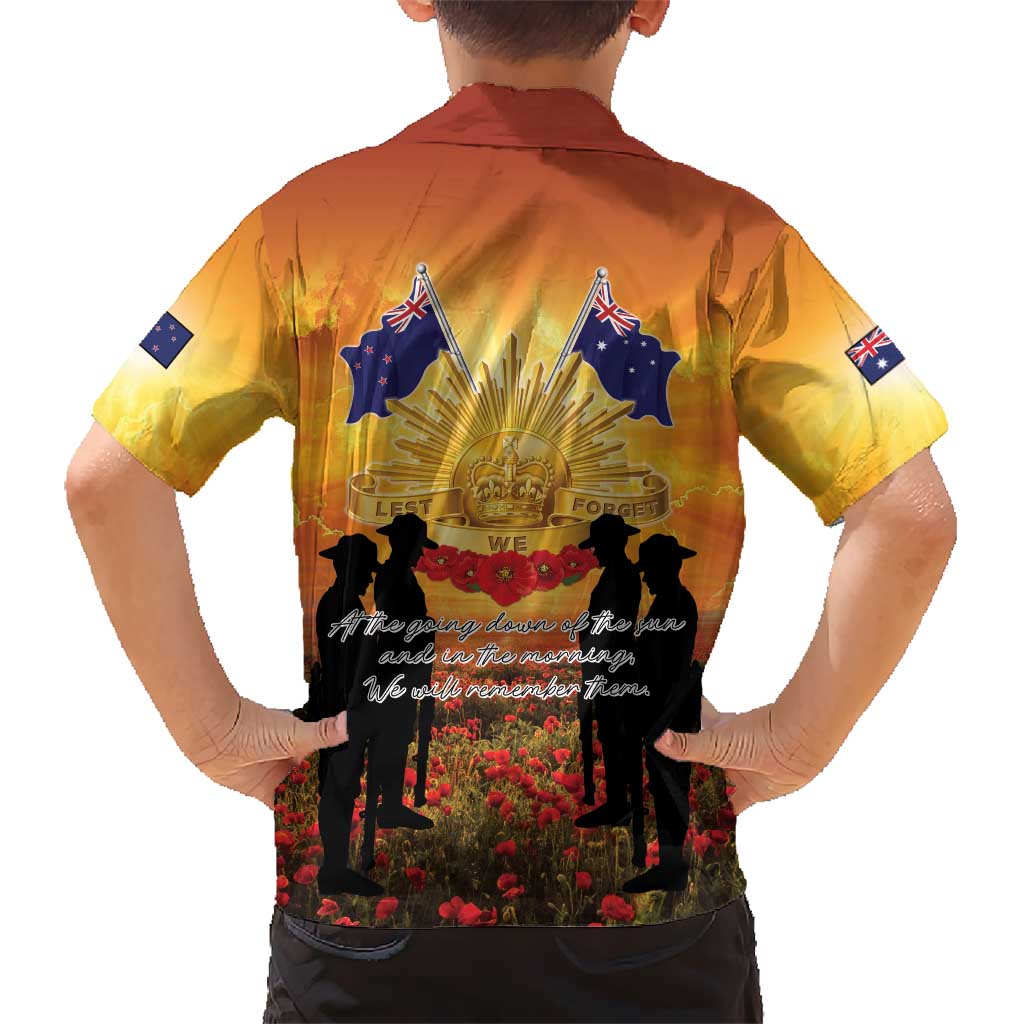 ANZAC Day Family Matching Off The Shoulder Long Sleeve Dress and Hawaiian Shirt Remembrance Tribute Soldiers And Poppy Field LT05 - Polynesian Pride