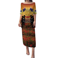 ANZAC Day Family Matching Puletasi and Hawaiian Shirt Remembrance Tribute Soldiers And Poppy Field LT05 Mom's Dress Orange - Polynesian Pride