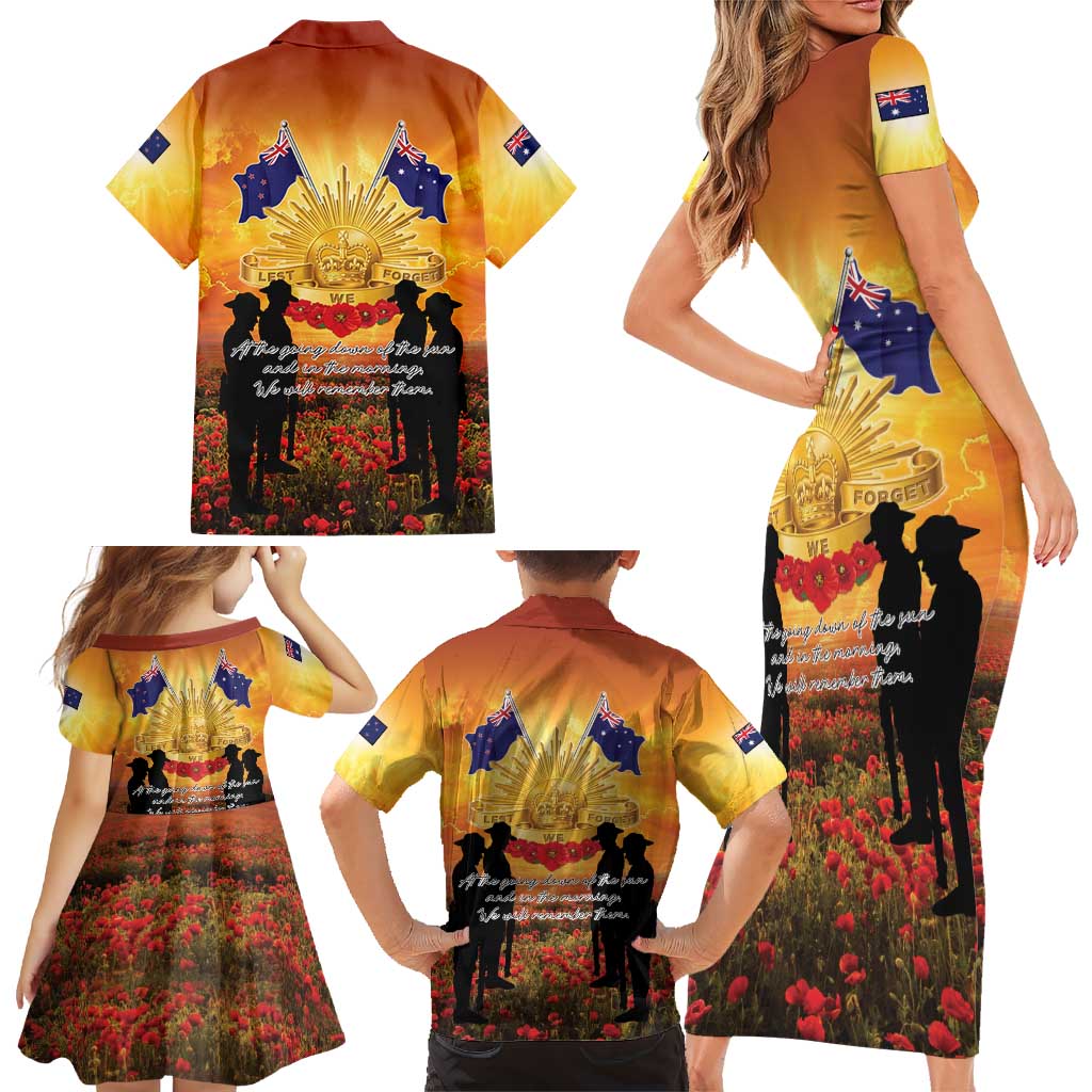 ANZAC Day Family Matching Short Sleeve Bodycon Dress and Hawaiian Shirt Remembrance Tribute Soldiers And Poppy Field LT05 - Polynesian Pride