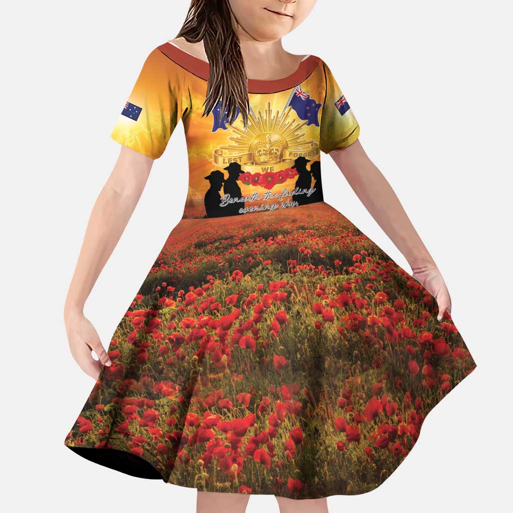 ANZAC Day Family Matching Summer Maxi Dress and Hawaiian Shirt Remembrance Tribute Soldiers And Poppy Field LT05 Daughter's Dress Orange - Polynesian Pride