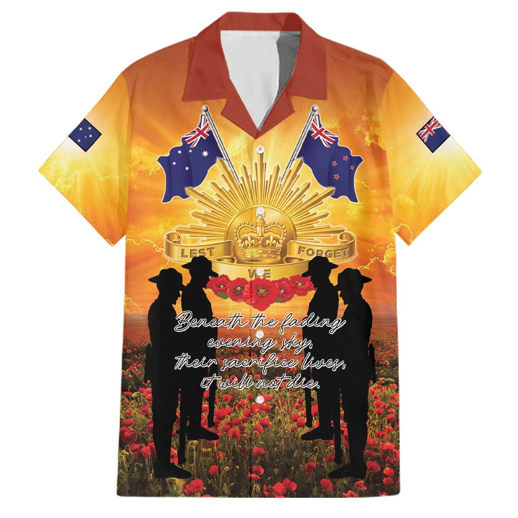 ANZAC Day Family Matching Summer Maxi Dress and Hawaiian Shirt Remembrance Tribute Soldiers And Poppy Field LT05 Dad's Shirt - Short Sleeve Orange - Polynesian Pride