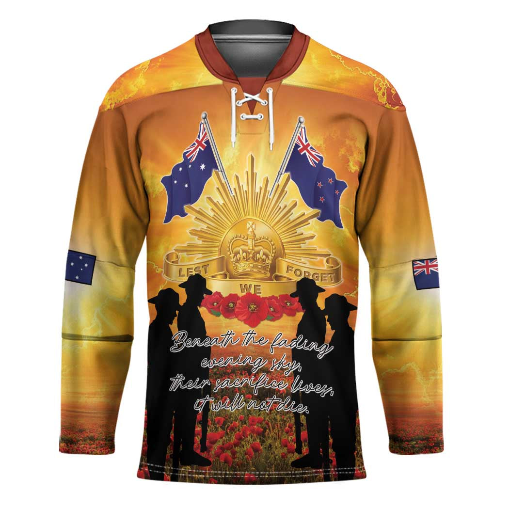ANZAC Day Hockey Jersey Remembrance Tribute Soldiers And Poppy Field LT05 Unisex Orange - Polynesian Pride