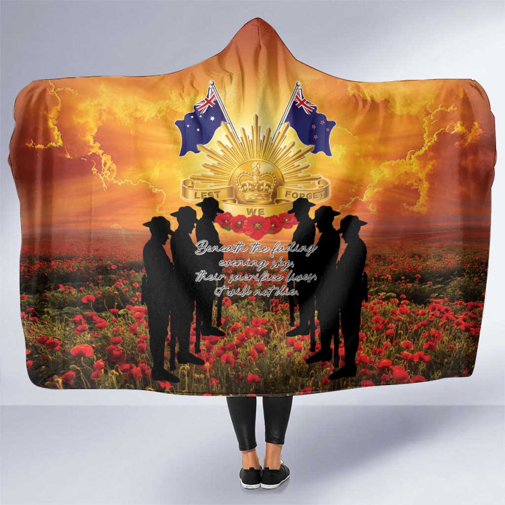 ANZAC Day Hooded Blanket Remembrance Tribute Soldiers And Poppy Field LT05 One Size Orange - Polynesian Pride
