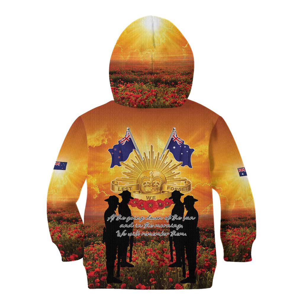 ANZAC Day Kid Hoodie Remembrance Tribute Soldiers And Poppy Field LT05 - Polynesian Pride