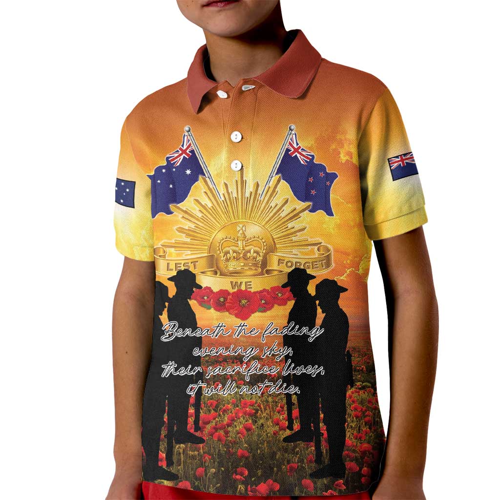 ANZAC Day Kid Polo Shirt Remembrance Tribute Soldiers And Poppy Field LT05 Kid Orange - Polynesian Pride