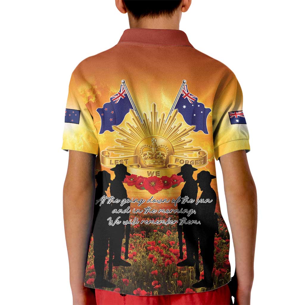 ANZAC Day Kid Polo Shirt Remembrance Tribute Soldiers And Poppy Field LT05 - Polynesian Pride